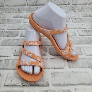 Crocs Kadee II Orange Coral White Seashells Strappy Beachy Women's Size 8